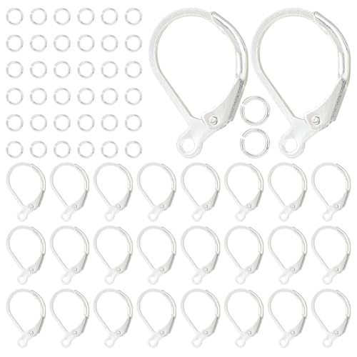 DICOSMETIC Ohrhaken mit Klappbügel, 925er Sterlingsilber, versilbert, Ohrhaken, Messing, Huggie-Creolen, baumelnde Ohrdrähte mit 40 Biegeringe für Schmuckherstellung, 40 Stück DICOSMETIC Ohrhaken mit Klappbügel, 925er Sterlingsilber, versilbert, Ohrhaken, Messing, Huggie-Creolen, baumelnde Ohrdrähte mit 40 Biegeringe für Schmuckherstellung, 40 Stück von DICOSMETIC