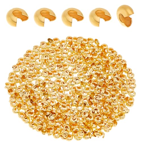 DICOSMETIC Quetschperlen aus Messing, 4 mm, goldene Knoten-Abdeckkappen, halbrund, offen, für lose Perlen, Endspitzen für selbstgemachte Halsketten, Armbänder, Schmuckherstellung, 400 Stück DICOSMETIC Quetschperlen aus Messing, 4 mm, goldene Knoten-Abdeckkappen, halbrund, offen, für lose Perlen, Endspitzen für selbstgemachte Halsketten, Armbänder, Schmuckherstellung, 400 Stück von DICOSMETIC