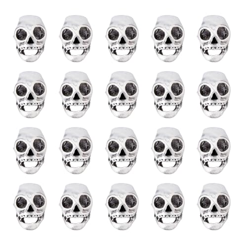 DICOSMETIC Totenkopf-Abstandshalter aus Legierung, Antik-Silber, Metall-Skelettperlen, großes Loch, tibetischer Stil, Legierung, Halloween-Thema, Totenkopf-Perlen für Schmuckfindung, Loch: 5 mm, 60 DICOSMETIC Totenkopf-Abstandshalter aus Legierung, Antik-Silber, Metall-Skelettperlen, großes Loch, tibetischer Stil, Legierung, Halloween-Thema, Totenkopf-Perlen für Schmuckfindung, Loch: 5 mm, 60 von DICOSMETIC