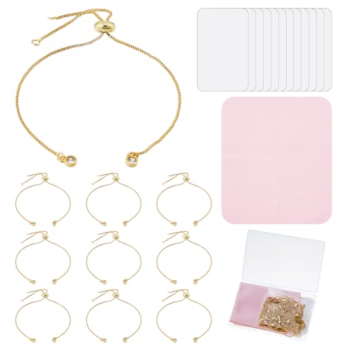 DICOSMETIC Verstellbares Schiebearmband Inklusive 12Pcs Messing Schmuckkette Und 12Pcs Papier Leer Nachrichtenkarte 9-7/8" Goldene Verlängerungsketten Mit Zirkonia Ende Für Die Schmuckherstellung von DICOSMETIC