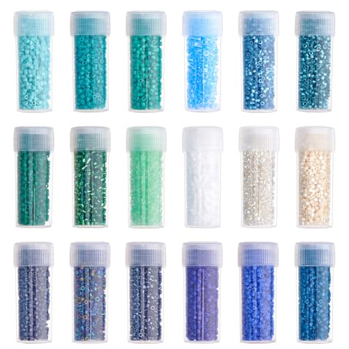 DICOSMETIC Zylinder-Glasperlen, 90 g, 18 Farben, 2 mm, blau-grünes Perlen-Set, runde Mini-Glasperlen, kleine lose Abstandshalter, Bastelperlen für Armbänder, Halsketten, Ohrringe, Schmuckherstellung DICOSMETIC Zylinder-Glasperlen, 90 g, 18 Farben, 2 mm, blau-grünes Perlen-Set, runde Mini-Glasperlen, kleine lose Abstandshalter, Bastelperlen für Armbänder, Halsketten, Ohrringe, Schmuckherstellung von DICOSMETIC