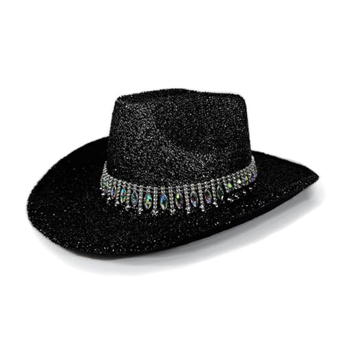 DIDILLX Cowgirl-Hut mit Schmucksteinen, schwerer Kristall-Panama-Hut, Überraschung, Mädchen, Jungen, Brauthut für Karneval, Musikfestival von DIDILLX