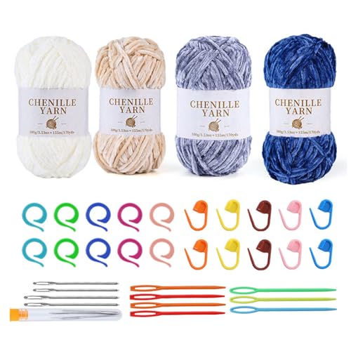 DIEKE 4-teiliges Plüsch-Häkelgarn-Set für Häkelprojekte, weiches Babydeckengarn mit großer Öse und Strickmaschine zum Häkeln DIEKE 4-teiliges Plüsch-Häkelgarn-Set für Häkelprojekte, weiches Babydeckengarn mit großer Öse und Strickmaschine zum Häkeln von DIEKE