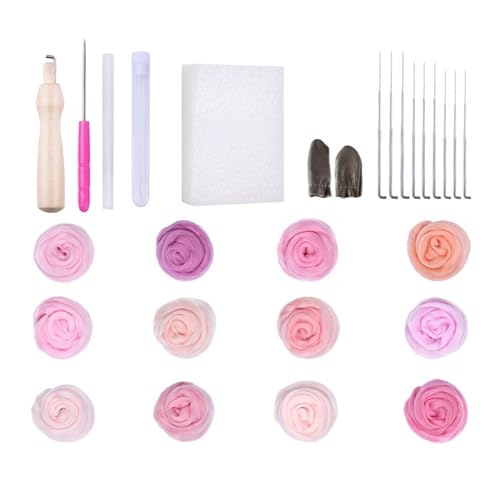 DIEKE Wollfilz-Set, 10/12 Farben, Nadelfilz-Set mit Wollgarn, verschiedene Größen, Filznadel, Fingerlinge für Anfänger und Anfänger von DIEKE