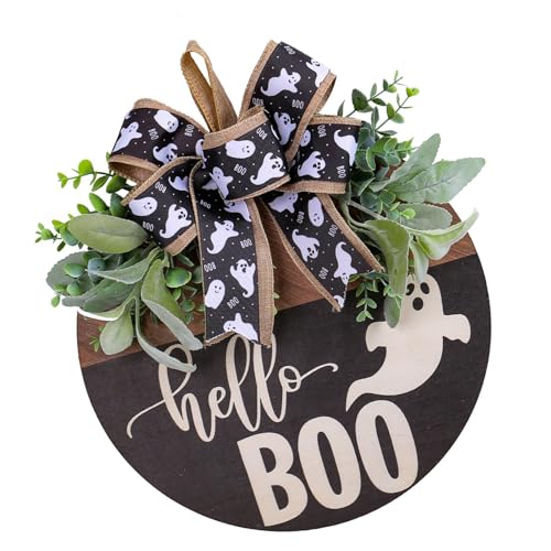 Halloween-Totenkopf-Willkommensschild, Holz-Türhänger mit Schleife, für Heimdekoration, dekorative Holztafeln, Verehrung, Halloween-Willkommensschild von DIEKE