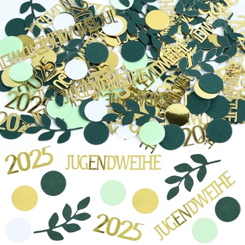 100 PCS Jugendweihe Deko, 2025 Jugendweihe Deko Konfetti, Konfetti Jugendweihes, Jugendandacht Dekorieren Mit Blätter- Und Punktemuster - Streudeko Tischdeko, Jugendandacht Gold Grün von DIELIANHUA