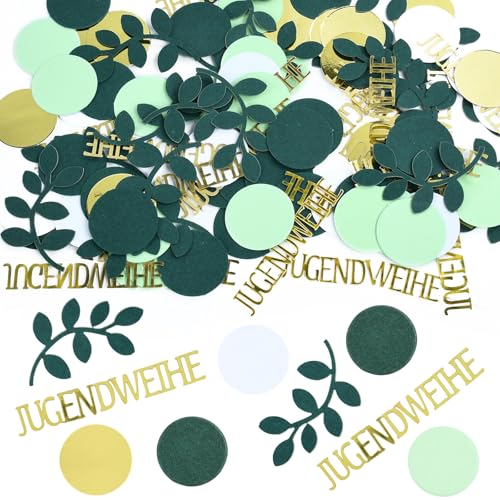 100 PCS Jugendweihe Deko, Jugendweihe Deko Konfetti, Konfetti Jugendweihes, Jugendandacht Dekorieren Mit Blätter- Und Punktemuster - Streudeko Tischdeko, Jugendandacht Gold Grün von DIELIANHUA