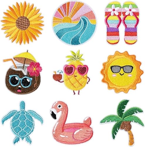 9 PCS Patches zum Aufbügeln Sommerstrand-Thema, Aufnäher zum Aufbügeln Sommer, Flicken zum Aufbügelns, Stoffflicken zum Aufbügelns, Geeignet Als DIY-Zubehör für Hüte, Kleidung, Jeans, Rucksäcke von DIELIANHUA