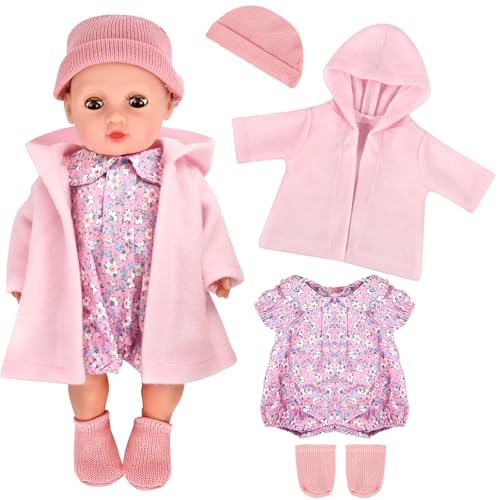 Puppenkleidung 35-43 cm, Kleidung Outfits für Baby Puppen, Puppenkleidung Set, Baby Puppe Kleidung, Puppe Zubehör mit Baby Langarm Bodys, Hut, Socken, Mantel Puppenkleidung 35-43 cm, Kleidung Outfits für Baby Puppen, Puppenkleidung Set, Baby Puppe Kleidung, Puppe Zubehör mit Baby Langarm Bodys, Hut, Socken, Mantel von DIELIANHUA