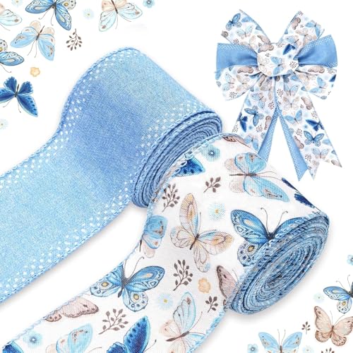 2PCS Blumenband mit Drahtrand, Band Wildblumen Blau, Retro Wildblumen Bastelband, Frühling Stoffband für DIY Schleifen Und Kränze, Geschenkverpackung, Party Dekoration, 4.5 M, Craft Ribbon 2PCS Blumenband mit Drahtrand, Band Wildblumen Blau, Retro Wildblumen Bastelband, Frühling Stoffband für DIY Schleifen Und Kränze, Geschenkverpackung, Party Dekoration, 4.5 M, Craft Ribbon von DIELOVEHUA
