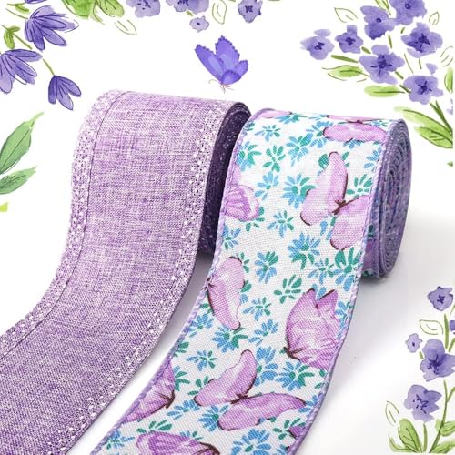 2PCS Blumenband mit Drahtrand, Band Wildblumen Lila, Retro Wildblumen Bastelband, Frühling Stoffband für DIY Schleifen Und Kränze, Geschenkverpackung, Party Dekoration, 4.5 M, Craft Ribbon 2PCS Blumenband mit Drahtrand, Band Wildblumen Lila, Retro Wildblumen Bastelband, Frühling Stoffband für DIY Schleifen Und Kränze, Geschenkverpackung, Party Dekoration, 4.5 M, Craft Ribbon von DIELOVEHUA