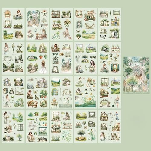 DIELOVEHUA 20 Blatt Scrapbooking Sticker, Blumen Landschaft Scrapbook Aufkleber, Jahreszeiten Stickers, PET Ästhetische Vintage Aufkleber, für DIY Scrapbook, Journaling, Fotoalben (Frühling) von DIELOVEHUA