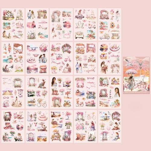 DIELOVEHUA 20 Blatt Scrapbooking Sticker, Blumen Landschaft Scrapbook Aufkleber, Jahreszeiten Stickers, PET Ästhetische Vintage Aufkleber, für DIY Scrapbook, Journaling, Fotoalben (Sommer) von DIELOVEHUA