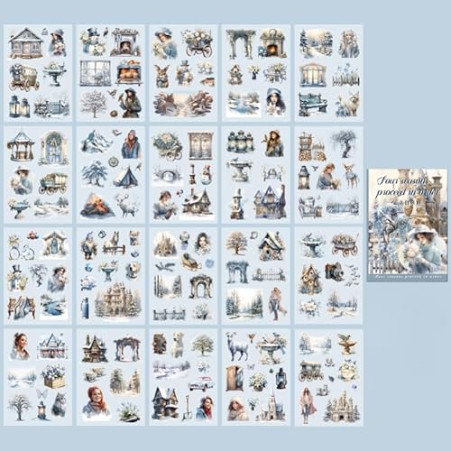 DIELOVEHUA 20 Blatt Scrapbooking Sticker, Blumen Landschaft Scrapbook Aufkleber, Jahreszeiten Stickers, PET Ästhetische Vintage Aufkleber, für DIY Scrapbook, Journaling, Fotoalben (Winter) von DIELOVEHUA