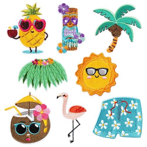 DIELOVEHUA 8 Stück Patches zum Aufbügeln, Sommer Bestickte Aufnäher, Hawaii Flamingo Ananas Bunte Patch Aufnäher, Bügelflicken Kinder, für Kleidung Kleid DIY Rucksäcke Hüte Jeans von DIELOVEHUA