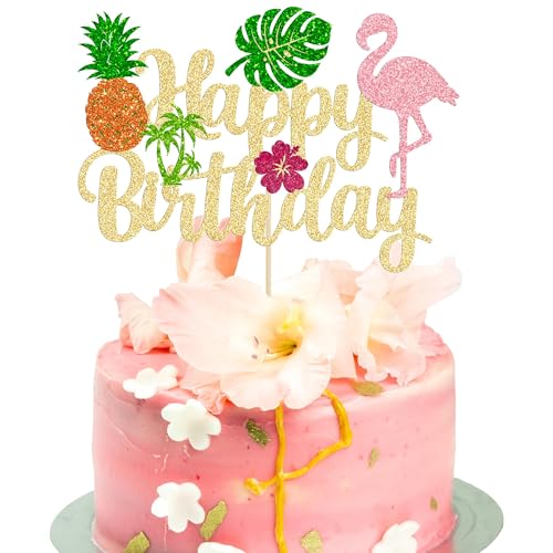 DIELOVEHUA Hawaii Kuchen Topper, Hawaii Cupcake Topper, Glitter Flamingo Blume Plam Leave Ananas Kuchendekoration, Happy Birthday Tortendeko, für Tropisch Hawaii Strand Sommer Party Dekoration DIELOVEHUA Hawaii Kuchen Topper, Hawaii Cupcake Topper, Glitter Flamingo Blume Plam Leave Ananas Kuchendekoration, Happy Birthday Tortendeko, für Tropisch Hawaii Strand Sommer Party Dekoration von DIELOVEHUA