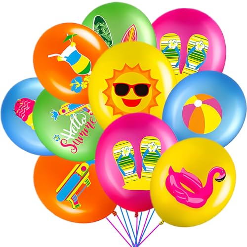 DIELOVEHUA Hawaii Luftballons, 20 Stück 12 Zoll Bunt Hawaii Ballons, Summer Flamingo Pool Strand Party Ballons, Tropische Latex Luftballons für Summer Luau Geburtstag Beach Strand Party Deko von DIELOVEHUA