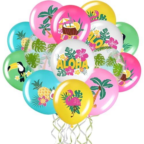 DIELOVEHUA Hawaii Luftballons, 21 Stück 12 Zoll Bunt Hawaii Ballons, Summer Ananas Kokosnuss Aloha Party Ballons, Tropische Latex Luftballons für Hawaii Luau Geburtstag Beach Strand Party Deko von DIELOVEHUA