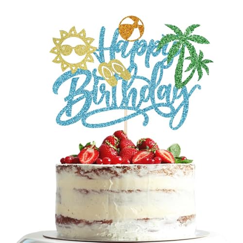 DIELOVEHUA Sommer Tortendeko, Pool Strand Cake Topper, Glitzer Ball Sonne Sommer Pool Kuchen Deko, Happy Birthday Tortendeko, für Tropisch Hawaii Strand Sommer Party Dekoration DIELOVEHUA Sommer Tortendeko, Pool Strand Cake Topper, Glitzer Ball Sonne Sommer Pool Kuchen Deko, Happy Birthday Tortendeko, für Tropisch Hawaii Strand Sommer Party Dekoration von DIELOVEHUA