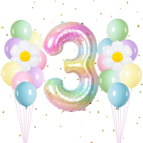 Luftballon 3. Geburtstag, Luftballon 3. Geburtstag Regenbogen Farbverlauf, Weiß Gänseblümchen Folienballons, Latex Partyballons für Kindergeburtstag Babyparty Jubiläum Party Luftballon 3. Geburtstag, Luftballon 3. Geburtstag Regenbogen Farbverlauf, Weiß Gänseblümchen Folienballons, Latex Partyballons für Kindergeburtstag Babyparty Jubiläum Party von DIELOVEHUA