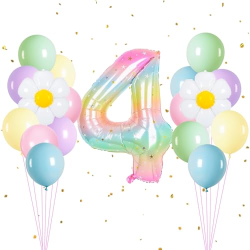 Luftballon 4. Geburtstag, Luftballon 4. Geburtstag Regenbogen Farbverlauf, Weiß Gänseblümchen Folienballons, Latex Partyballons für Kindergeburtstag Babyparty Jubiläum Party Luftballon 4. Geburtstag, Luftballon 4. Geburtstag Regenbogen Farbverlauf, Weiß Gänseblümchen Folienballons, Latex Partyballons für Kindergeburtstag Babyparty Jubiläum Party von DIELOVEHUA