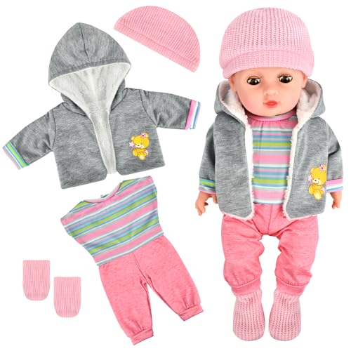 Puppenkleidung, Kleidung Outfits für Baby Puppen, Baby Puppe Kleidung, Puppenkleidung Set, Puppe Zubehör für 43-48 cm Puppen, Strampler, Hut, Socken, Mantel Puppenkleidung, Kleidung Outfits für Baby Puppen, Baby Puppe Kleidung, Puppenkleidung Set, Puppe Zubehör für 43-48 cm Puppen, Strampler, Hut, Socken, Mantel von DIELOVEHUA