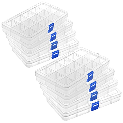 DIFIT Sortierboxen Plastik Aufbewahrungsbox Fächer Sortierkasten Kleinteilebox Für Kleinteile,Perlen,Schmuck,Ohrringe(15 Fäche X 8 Stücken) von DIFIT