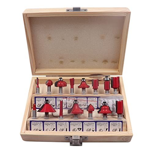 15-teiliges Fräser-Set for Trimmen von geraden 1/4-Schaft-Holzarbeiter-Fräsern for Trimmen von Maschinen-Holzlager-Bucht-Box-Bits(WIth Box) von DIGNIFE