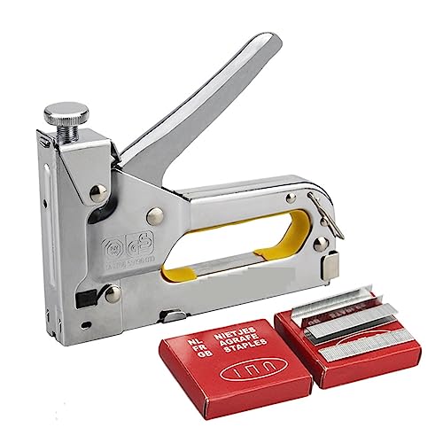 Nagelpistole, 3-Wege-Hochleistungs-Handtacker-Möbelnagelpistolenrahmen mit 600 Heftklammern for Holztürpolsterrahmen Haushaltswerkzeug(1pc staple gun) von DIGNIFE