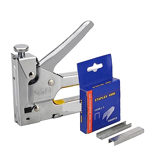 Nagelpistole, 3-Wege-Hochleistungs-Handtacker-Möbelnagelpistolenrahmen mit 600 Heftklammern for Holztürpolsterrahmen Haushaltswerkzeug(With 6mm Staples) von DIGNIFE