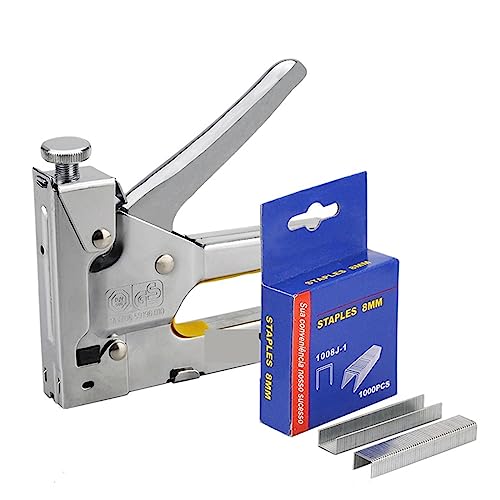 Nagelpistole, 3-Wege-Hochleistungs-Handtacker-Möbelnagelpistolenrahmen mit 600 Heftklammern for Holztürpolsterrahmen Haushaltswerkzeug(With 8mm Staples) von DIGNIFE