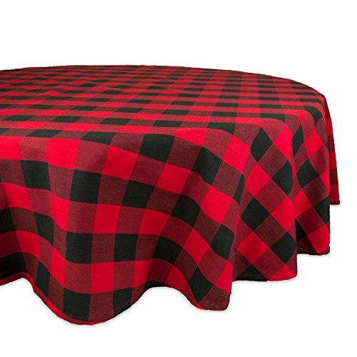 DII Buffalo Check Collection Klassische Bauernhaus-Tischdecke, Baumwolle, rot/schwarz, 70" (Round) von DII