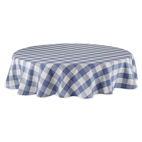 DII Buffalo Check Collection Klassische Tischdecke mit Bauernhaus-Motiv, Baumwolle, Stonewash Blue, Tablecloth, 70" Round von DII