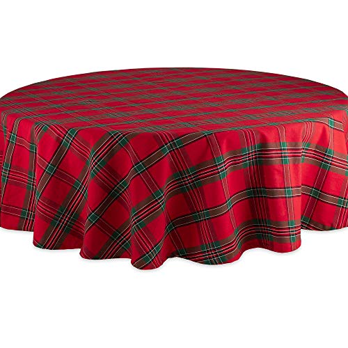 DII Farmhouse Christmas Plaid Esstisch & Küchendekoration, Baumwolle, rot/grün, Holiday Tablecloth, 70" Round von DII