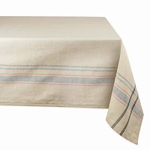 DII French Stripe Tisch-Kollektion Esstisch im Bauernhausstil, Baumwolle, Taupe/Grau, Tablecloth, 60x84 von DII
