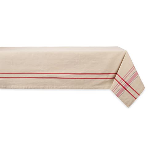 DII Tischdecke, French Stripe, Bauernhaus-Stil, 152 x 213 cm, Taupe/Rot von DII