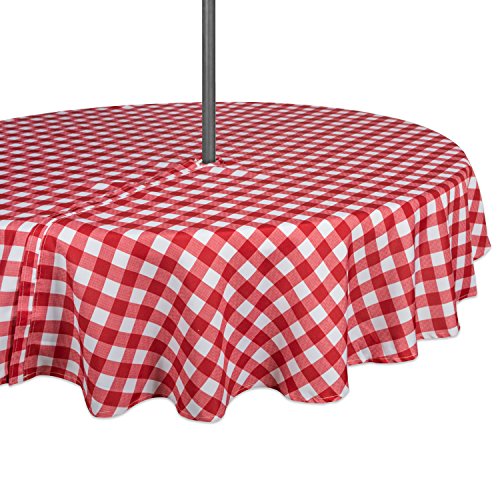 DII Red Check Outdoor Table Top Collection Schmutzabweisend und wasserfest, Polyester, 52" (Round) von DII