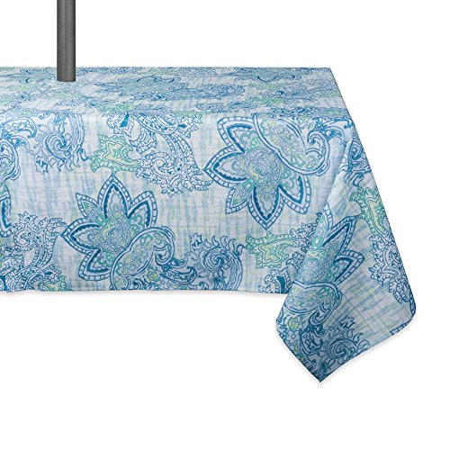 DII Runde Tischdecke aus 100 % Polyester, mit Reißverschluss, schmutzabweisend, maschinenwaschbar, für die Verwendung im Freien, für Tische mit Schirm, 132,1 cm Durchmesser, Bananenblatt-Design, für 4 Personen, Blue Paisley, 60X84"-Zippered von DII