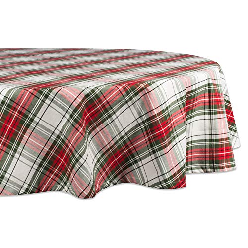 DII Schottenkaro-Kollektion Esszimmertisch und Küchendekoration, Baumwolle, Red, Green & White, Christmas Tablecloth, 70" Round von DII