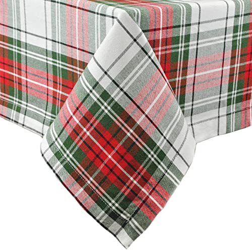 DII Tartan Plaid Collection Feiertags-Esstisch und Küchendekoration, Baumwolle, Rot, Grün und Weiß, 104" x 60" (Rectangular) von DII