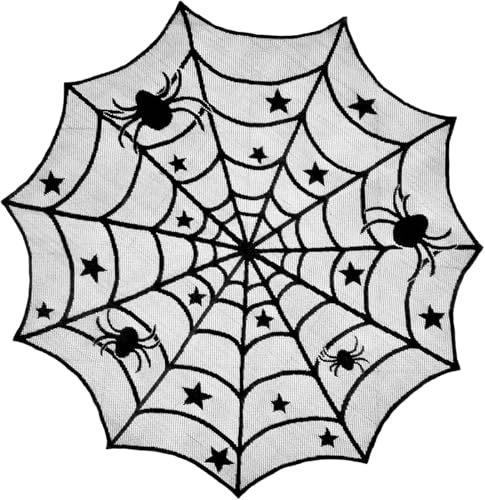 DII Schwarze Spitzen-Overlay-Tisch-Kollektion, Gothic-Halloween-Dekoration, Tischdekoration, 101,6 cm, rund, Spinnennetz von DII