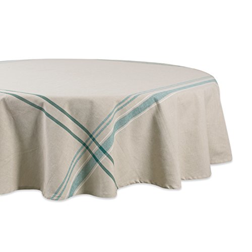 DII French Stripe Tabletop Collection Tischdecke, Bauernhaus-Stil, 177,8 cm, rund, Taupe/Blaugrün von DII