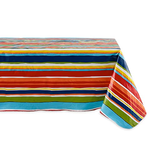 DII Vinyl Tabletop Collection Auslaufsichere Tischdecke mit Flanellrückseite für drinnen und draußen, Sommerstreifen, 84" x 60" (Rectangular) von DII