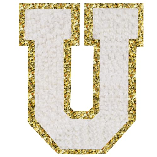 Aufbügler mit Buchstaben zum Aufbügeln, 3 Stück, Varsity Glitzer, Chenille, Buchstabenaufnäher, 11,4 cm, für Kleidung, Rucksäcke, Team-Kostüm, Dekoration, Weiß, U Aufbügler mit Buchstaben zum Aufbügeln, 3 Stück, Varsity Glitzer, Chenille, Buchstabenaufnäher, 11,4 cm, für Kleidung, Rucksäcke, Team-Kostüm, Dekoration, Weiß, U von DIILLEU