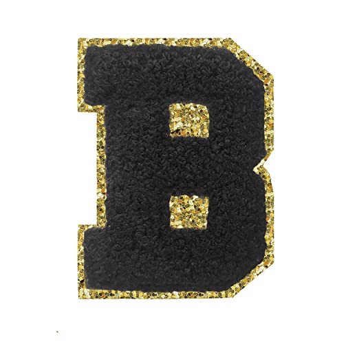 Aufbügler zum Aufbügeln, 3 Stück, Varsity Glitzer, Chenille, Buchstabenaufnäher, 11,4 cm, für Kleidung, Rucksäcke, Team-Kostüm, Dekoration, Schwarz, B Aufbügler zum Aufbügeln, 3 Stück, Varsity Glitzer, Chenille, Buchstabenaufnäher, 11,4 cm, für Kleidung, Rucksäcke, Team-Kostüm, Dekoration, Schwarz, B von DIILLEU