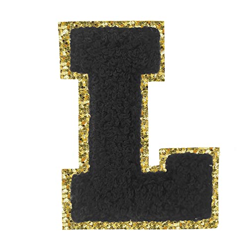 Aufbügler zum Aufbügeln, 3 Stück, Varsity Glitzer, Chenille, Buchstabenaufnäher, 11,4 cm, für Kleidung, Rucksäcke, Team-Kostüm, Dekoration, Schwarz, Größe L Aufbügler zum Aufbügeln, 3 Stück, Varsity Glitzer, Chenille, Buchstabenaufnäher, 11,4 cm, für Kleidung, Rucksäcke, Team-Kostüm, Dekoration, Schwarz, Größe L von DIILLEU
