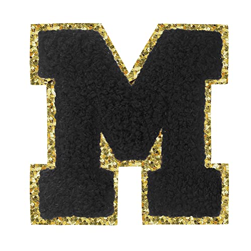Aufbügler zum Aufbügeln, 3 Stück, Varsity Glitzer, Chenille, Buchstabenaufnäher, 11,4 cm, für Kleidung, Rucksäcke, Team-Kostüm, Dekoration, Schwarz, Größe M Aufbügler zum Aufbügeln, 3 Stück, Varsity Glitzer, Chenille, Buchstabenaufnäher, 11,4 cm, für Kleidung, Rucksäcke, Team-Kostüm, Dekoration, Schwarz, Größe M von DIILLEU