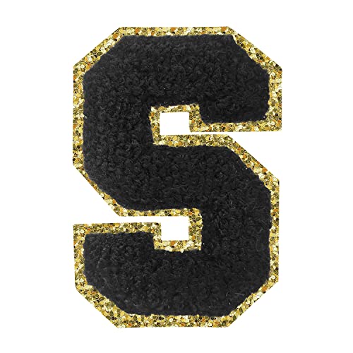 Aufbügler zum Aufbügeln, 3 Stück, Varsity Glitzer, Chenille, Buchstabenaufnäher, 11,4 cm, für Kleidung, Rucksäcke, Team-Kostüm, Dekoration, Schwarz, Größe S Aufbügler zum Aufbügeln, 3 Stück, Varsity Glitzer, Chenille, Buchstabenaufnäher, 11,4 cm, für Kleidung, Rucksäcke, Team-Kostüm, Dekoration, Schwarz, Größe S von DIILLEU