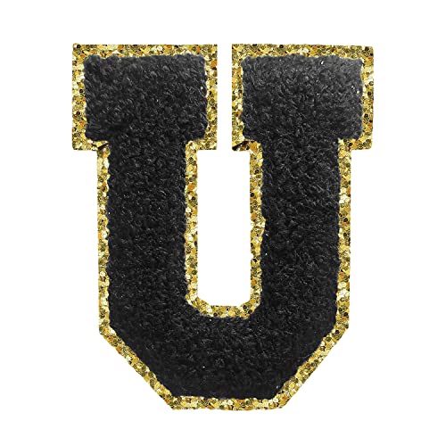 Aufbügler zum Aufbügeln, 3 Stück, Varsity Glitzer, Chenille, Buchstabenaufnäher, 11,4 cm, für Kleidung, Rucksäcke, Team-Kostüm, Dekoration, Schwarz, U Aufbügler zum Aufbügeln, 3 Stück, Varsity Glitzer, Chenille, Buchstabenaufnäher, 11,4 cm, für Kleidung, Rucksäcke, Team-Kostüm, Dekoration, Schwarz, U von DIILLEU
