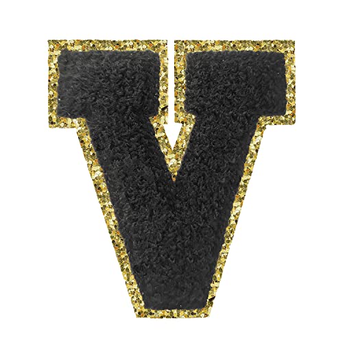 Aufbügler zum Aufbügeln, 3 Stück, Varsity Glitzer, Chenille, Buchstabenaufnäher, 11,4 cm, für Kleidung, Rucksäcke, Team-Kostüm, Dekoration, Schwarz, V Aufbügler zum Aufbügeln, 3 Stück, Varsity Glitzer, Chenille, Buchstabenaufnäher, 11,4 cm, für Kleidung, Rucksäcke, Team-Kostüm, Dekoration, Schwarz, V von DIILLEU